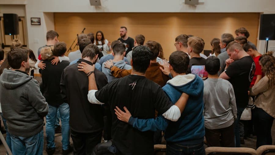 A youth group gathered close together