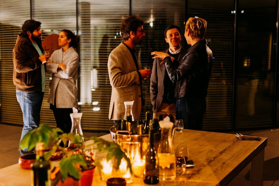 Coworkers chatting at an after-work social